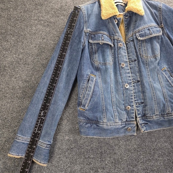 Tommy Hilfiger Vintage Style Sherpa Denim Jacket Women M Blue Trucker Turkey 90s - Picture 14 of 14